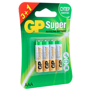 Батарейки GP Super, AAA (LR03,24А), алкалиновые, мизинчиковые, КОМПЛЕКТ 4 шт, ПРОМО 3, 24A3/1-2CR4