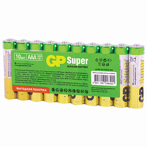 Батарейки GP Super, AAA (LR03, 24А), алкалиновые, мизинчиковые, КОМПЛЕКТ 10 шт, в пле, GP 24A-2CRB10