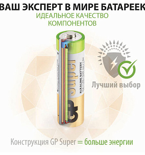 Батарейки GP Super, AA (LR6,15А), алкалиновые, пальчиковые, КОМПЛЕКТ 20 шт, 15A-2CRVS, GP 15A-2CRVS20