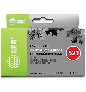 Картридж струйный CACTUS (CS-CLI521BK) для CANON Pixma MP540/630/980, черный фото