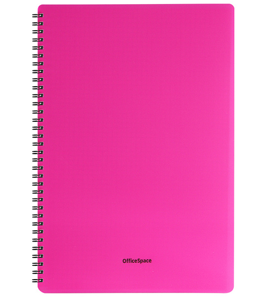 Тетрадь 60л. А4 клетка на гребне OfficeSpace "Neon", пластиковая обложка, розовая