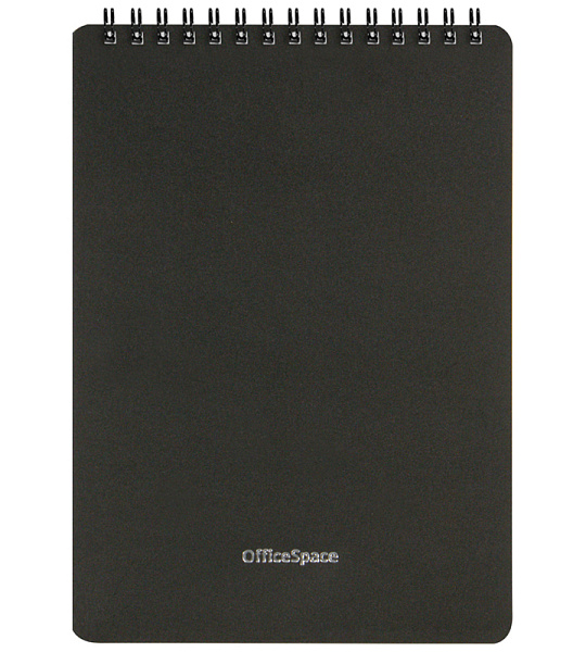 Блокнот А5 60л. на гребне OfficeSpace "Base", черная пластиковая обложка