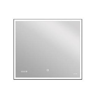 Зеркало Cersanit LED 011 design 100x80 см, с подсветкой, часы, металл. рамка, прямоугольное   758380