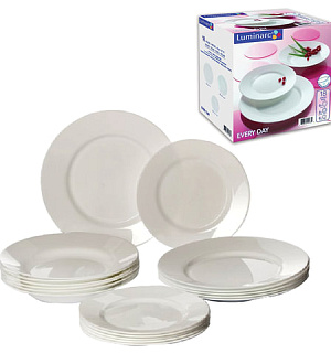 Набор посуды столовый, 18 предметов, белое стекло, Everyday, LUMINARC, G0566