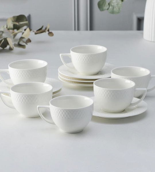 Набор чайный «Юлия Высоцкая», на 6 персон, 12 предметов: 6 чашек 200 мл, 6 блюдец, цвет белый