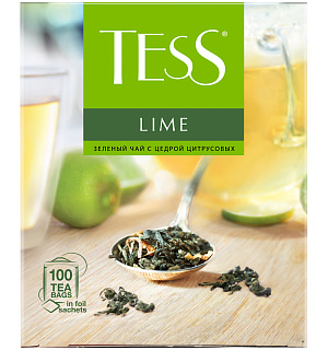 Чай Tess "Lime", зеленый с цедрой цитрусовых, 100 фольг. пакетиков по 1,5г