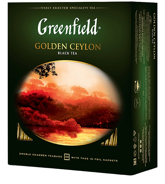Чай Greenfield "Golden Ceylon", черный, 100 фольг. пакетиков по 2г