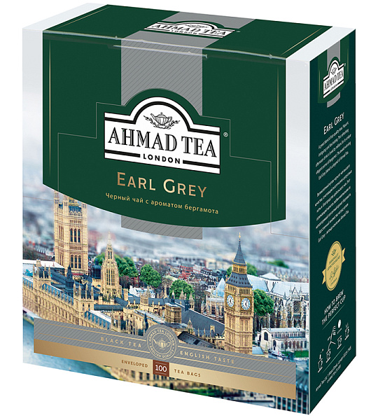 Чай Ahmad Tea "Earl Gray", черный с бергамотом, 100 фольг. пакетиков по 2г