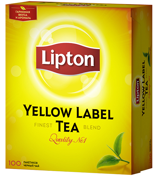 Чай Lipton "Yellow Label", черный, 100 пакетиков по 2г