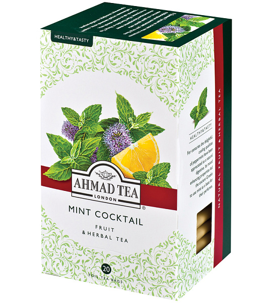 Чай Ahmad Tea "Mint Cocktail", травяной, с ароматом мяты и лимона, 20 фольг. пакетиков по 1,5г