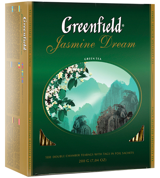 Чай Greenfield "Jasmine Dream", зеленый с жасмином, 100 фольг. пакетиков по 2г