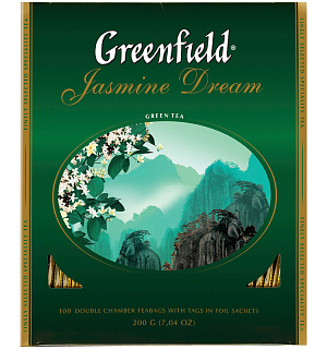 Чай Greenfield "Jasmine Dream", зеленый с жасмином, 100 фольг. пакетиков по 2г