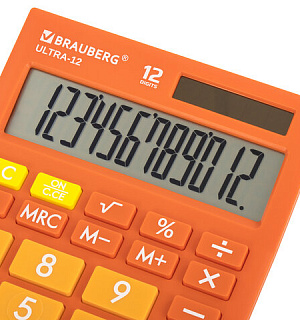 Калькулятор настольный BRAUBERG ULTRA-12-RG (192x143 мм), 12 разрядов, двойное питание, ОРАНЖЕВЫЙ, 250495