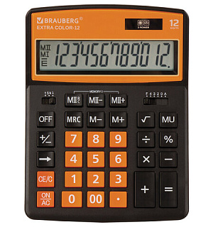 Калькулятор настольный BRAUBERG EXTRA COLOR-12-BKRG (206x155 мм), 12 разрядов, двойное питание, ЧЕРНО-ОРАНЖЕВЫЙ, 250478