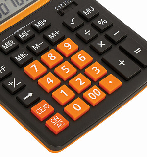 Калькулятор настольный BRAUBERG EXTRA COLOR-12-BKRG (206x155 мм), 12 разрядов, двойное питание, ЧЕРНО-ОРАНЖЕВЫЙ, 250478