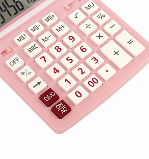 Калькулятор настольный BRAUBERG EXTRA PASTEL-12-PK (206x155 мм), 12 разрядов, двойное питание, РОЗОВЫЙ, 250487