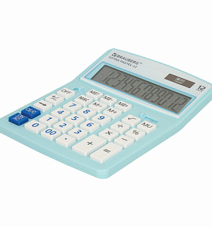 Калькулятор настольный BRAUBERG EXTRA PASTEL-12-LB (206x155 мм), 12 разрядов, двойное питание, ГОЛУБОЙ, 250486