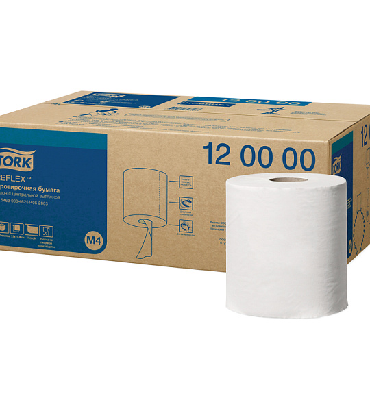 Протирочная бумага в рулонах Tork "Reflex"(M4) ЦВ, 1-слойная, 270м/рул, белый