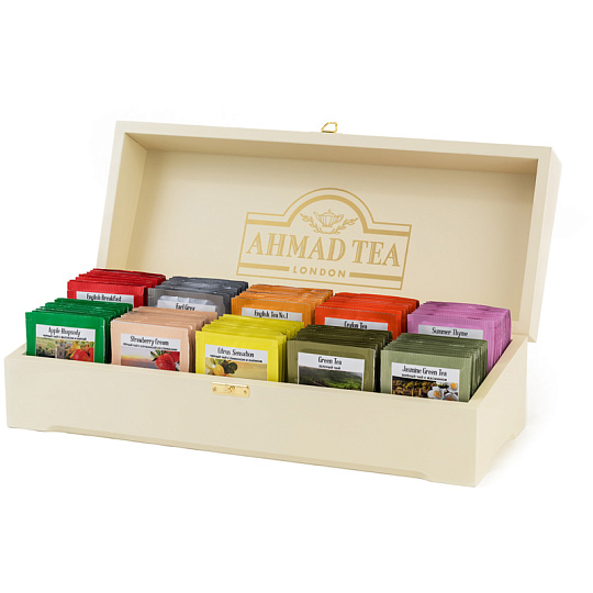 Подарочный набор чая Ahmad Tea "Коллекция", 10 видов, 100 фольг. пакетиков, деревянная шкатулка