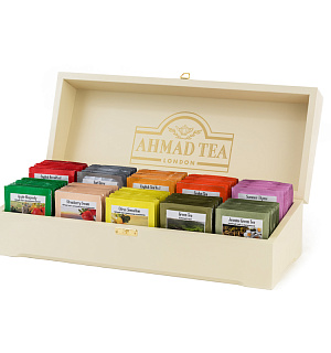 Подарочный набор чая Ahmad Tea "Коллекция", 10 видов, 100 фольг. пакетиков, деревянная шкатулка