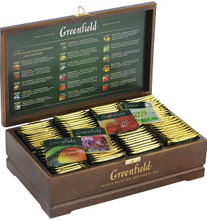 Подарочный набор чая Greenfield, 8 видов по 12 фольг. пакетиков, деревянная шкатулка