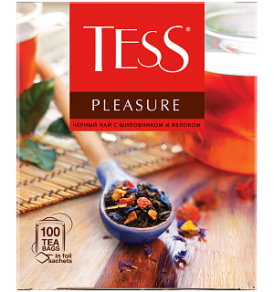Чай Tess "Pleasure", черный, тропич. фрукты, лепестки цветов, шиповник, яблоко, 100 фольг. пак. по 1,5г