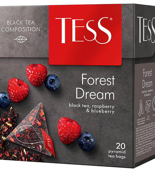 Чай Tess "Forest Dream", черный, лесные ягоды, 20 пакетиков-пирамидок по 1,8г