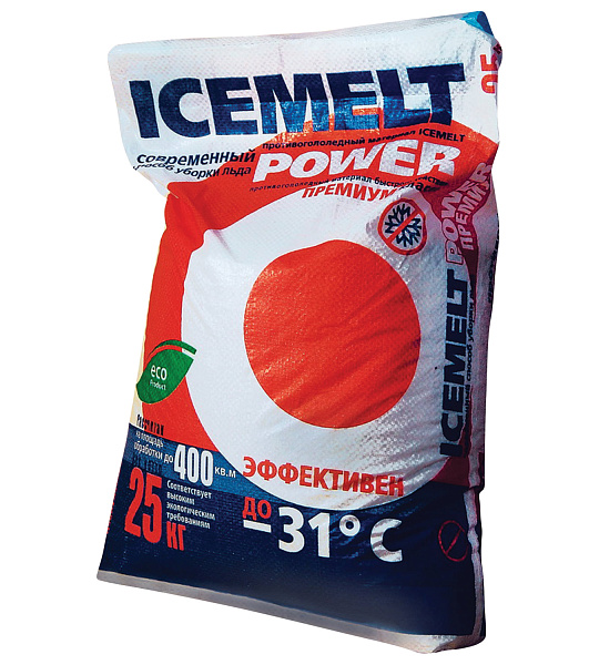Реагент антигололедный 25 кг, ICEMELT Power, до -31С, хлористый кальций + ингибитор коррозии, мешок