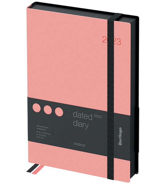 Ежедневник датированный 2023г., A5, 184л., кожзам, Berlingo "Instinct", черный/фламинго, с резинкой