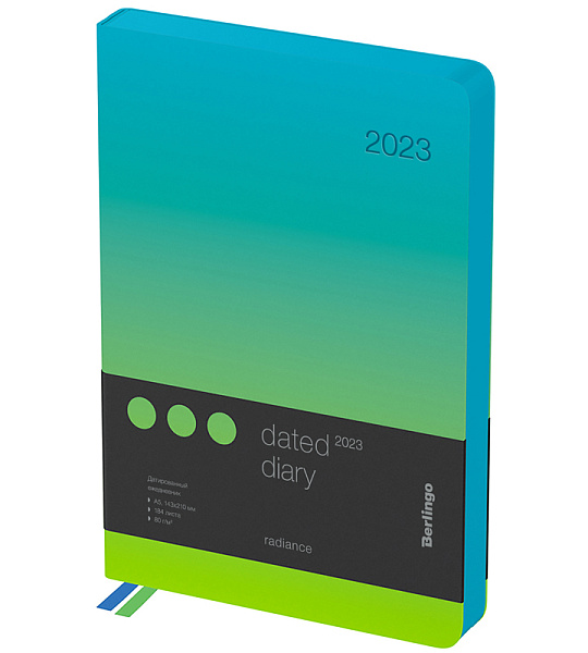 Ежедневник датированный 2023г., A5, 184л., кожзам, Berlingo "Radiance", зеленый/голубой градиент