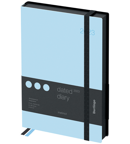 Ежедневник датированный 2023г., A5, 184л., кожзам, Berlingo "Instinct", черный/голубой, с резинкой