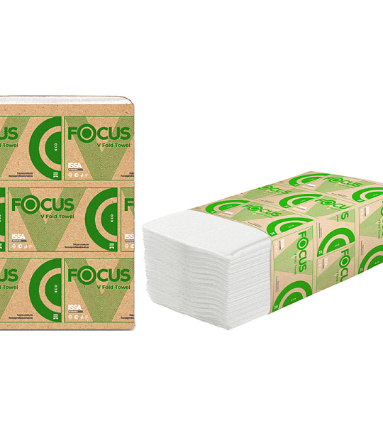 Полотенца бумажные лист. Focus Eco (V-сл) 1-слойные, 200л/пач, 23*20,5 см, белые
