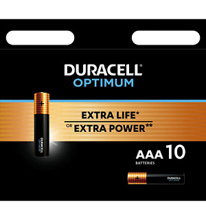Батарейки КОМПЛЕКТ 10шт DURACELL Optimum AAA(LR03,24А) х30 мощность алкалин мизинчиковые, (ш/к 9020), 5014729