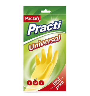 Перчатки резиновые Paclan "Practi.Universal", М, желтые, пакет с европодвесом