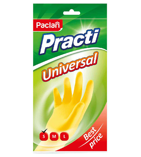 Перчатки резиновые Paclan "Practi.Universal", S, желтые, пакет с европодвесом