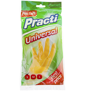 Перчатки резиновые Paclan "Practi.Universal", S, желтые, пакет с европодвесом