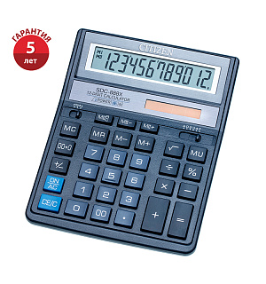 Калькулятор настольный Citizen SDC-888XBL, 12 разрядов, двойное питание, 158*203*31мм, синий