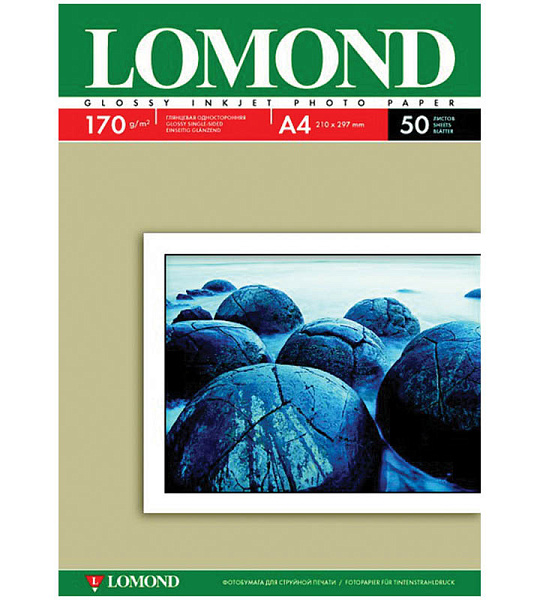 Фотобумага А4 для стр. принтеров Lomond, 170г/м2 (50л) глянцевая односторонняя