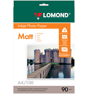 Фотобумага А4 для стр. принтеров Lomond, 90г/м2 (100л) матовая односторонняя