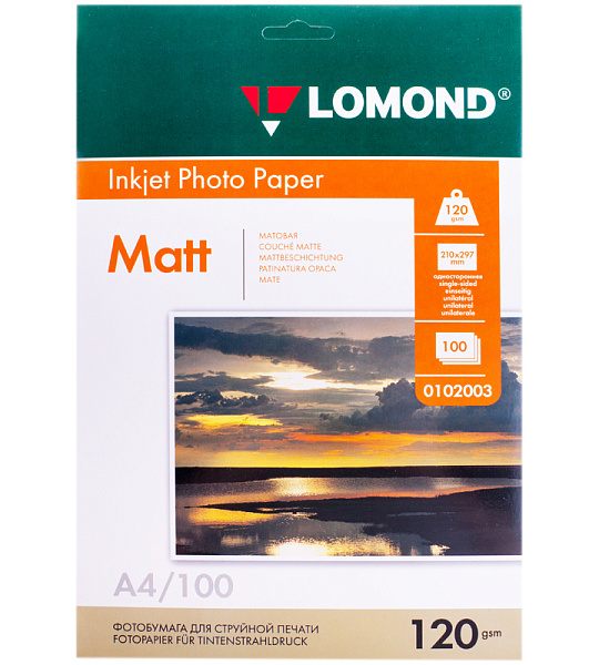 Фотобумага А4 для стр. принтеров Lomond, 120г/м2 (100л) матовая односторонняя