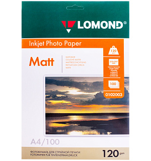 Фотобумага А4 для стр. принтеров Lomond, 120г/м2 (100л) матовая односторонняя