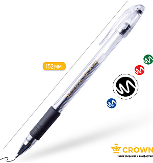 Ручка гелевая Crown "Hi-Jell Grip" черная, 0,5мм, грип