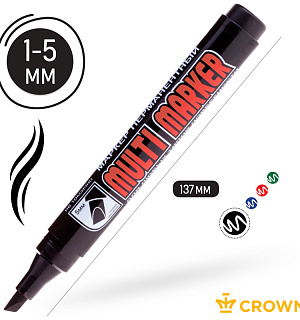 Маркер перманентный Crown "Multi Marker Chisel" черный, скошенный, 5мм