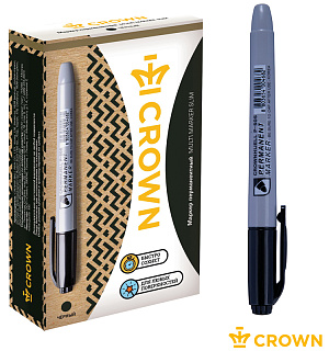 Маркер перманентный Crown "Multi Marker Slim" черный, пулевидный, 2мм