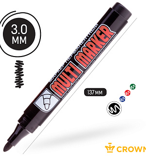 Маркер перманентный Crown "Multi Marker" черный, пулевидный, 3мм