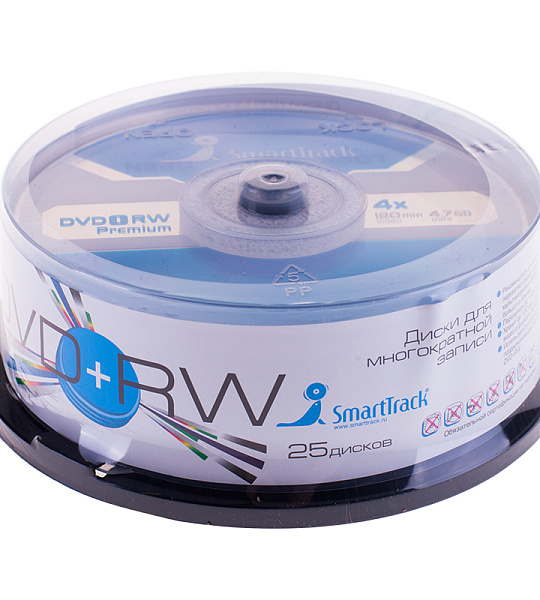 Диск DVD+RW 4.7Gb Smart Track 4x Cake Box (25шт)