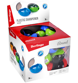 Точилка пластиковая Berlingo "Round" 1 отверстие, контейнер, ассорти, дисплей