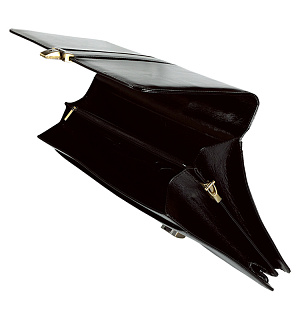 Портфель Delucci "Гиперион", кожа, черный, 2 отделения, метал. замок, с ремнем