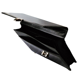 Портфель Delucci "Калипсо", кожа, черный, 1 отделение, метал. замок, с ремнем
