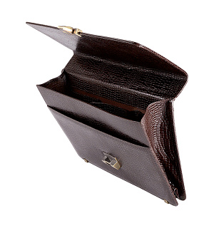 Портфель Delucci "Калипсо", кожа, коричневый крокодил, 1 отделение, метал. замок, с ремнем